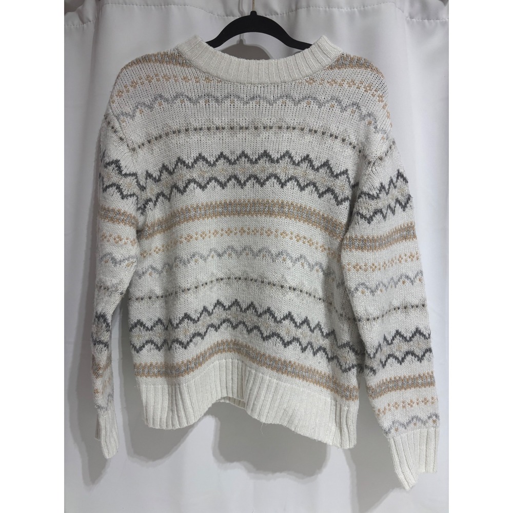 American Eagle Sweater Women XS White Fair Isle Geometric Knit Pullover